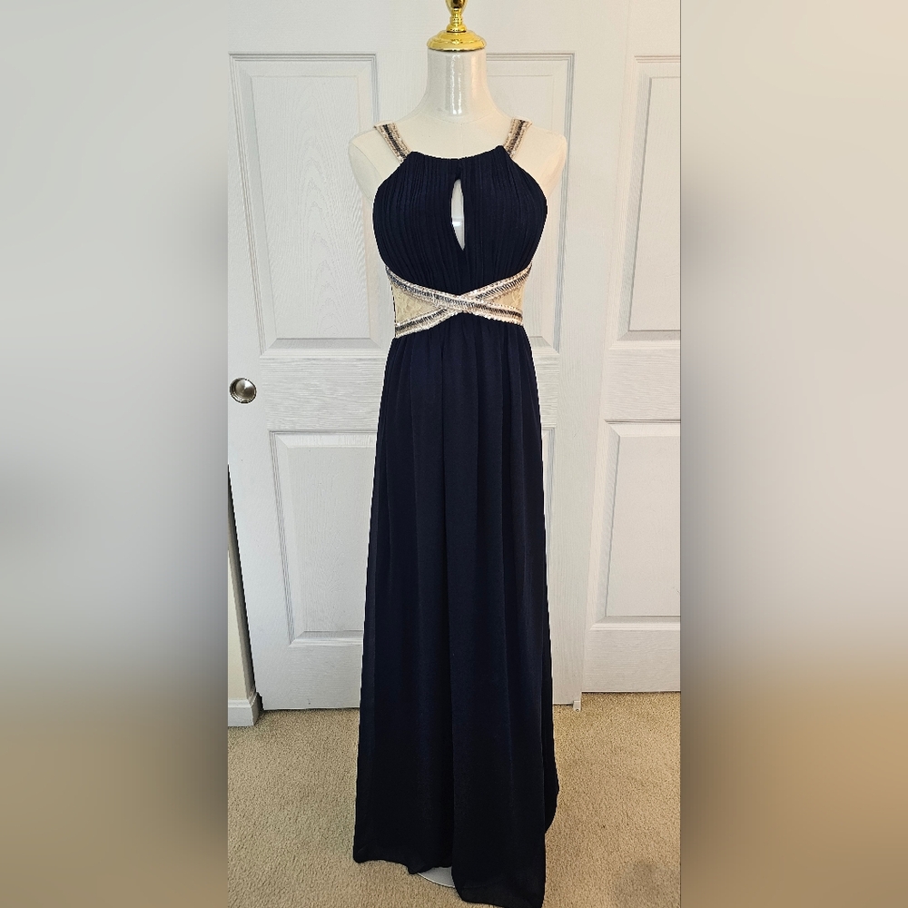Chic Navy Blue Maxi Dress Size 8